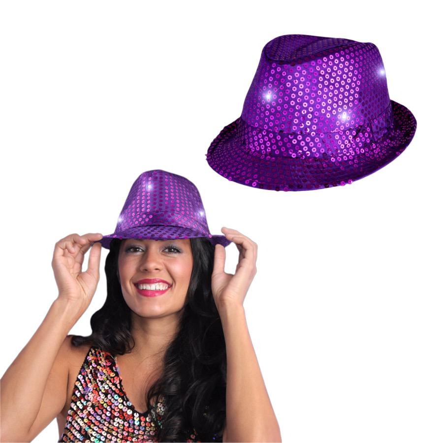 LED Flashing Fedora Hat with Purple Sequins All Products 4