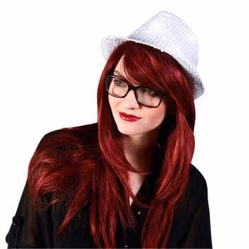 Light Up LED Flashing Fedora Hat with White Sequins All Products