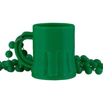 Unlit Green Shamrock Mug Shot Glass on Bead Necklace for St Patricks Day Beads