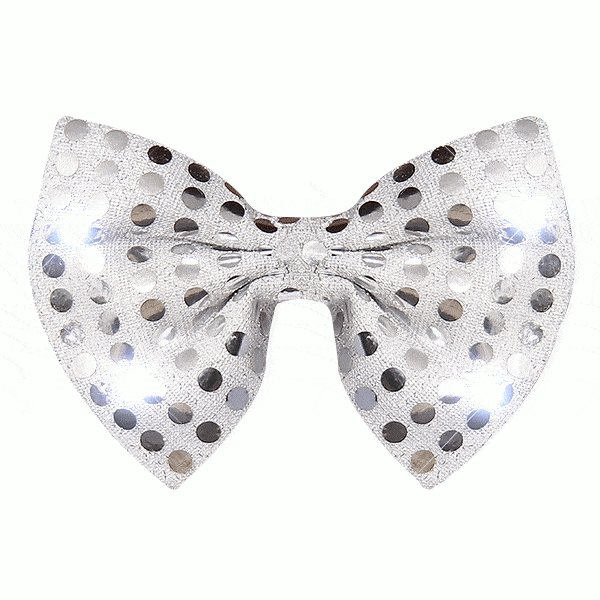 Silver Sequin Bow Tie with White LED Lights All Products 3