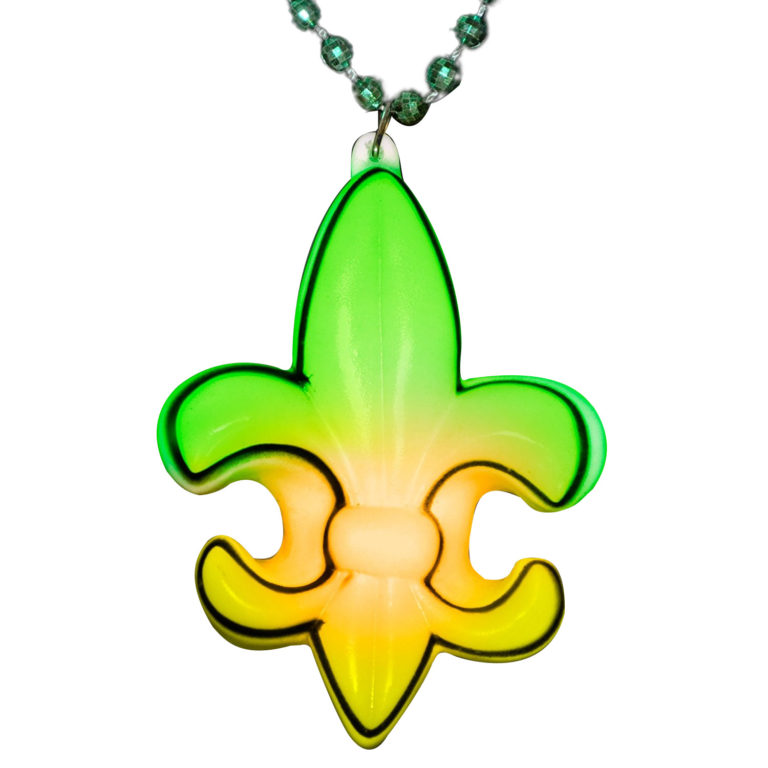 Fleur De Lis LED Charm on Mardi Gras Beads | Best Glowing Party Supplies