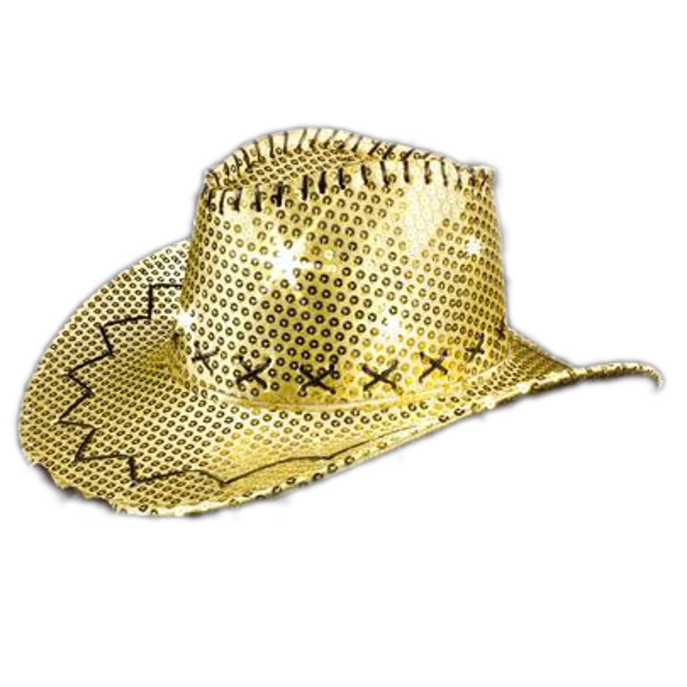 LED Sequin Cowboy Hat with Fancy Stitching Gold All Products 3