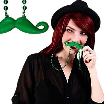 Funky Mustache Beaded Necklace Green Pack of 12 All Products