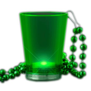 Light Up Green Shot Glass on Green Beaded Necklaces Oktoberfest Light Up and Non Light Up Necklace