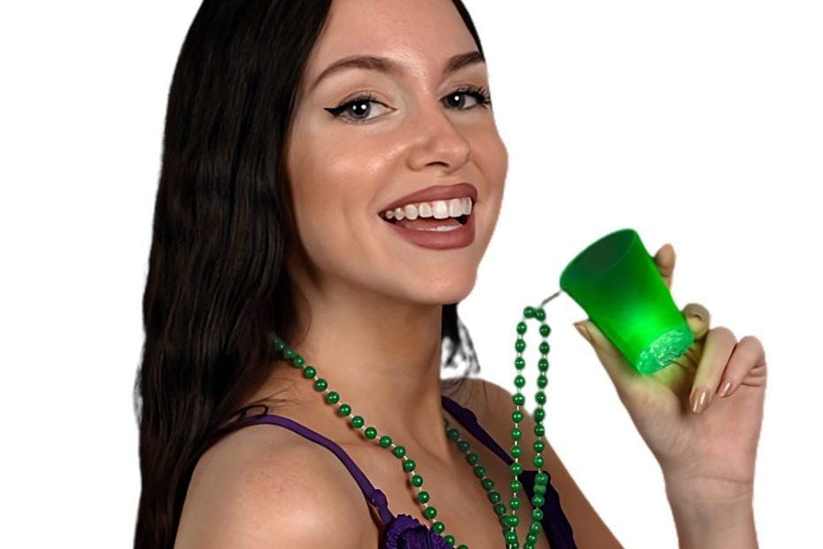 Light Up Green Shot Glass on Green Beaded Necklaces Bachelorette Party Necklaces