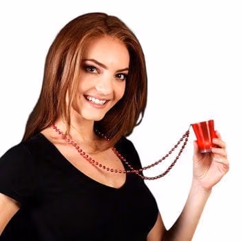 Light Up Red Shot Glass on Red Beaded Necklaces 4th of July