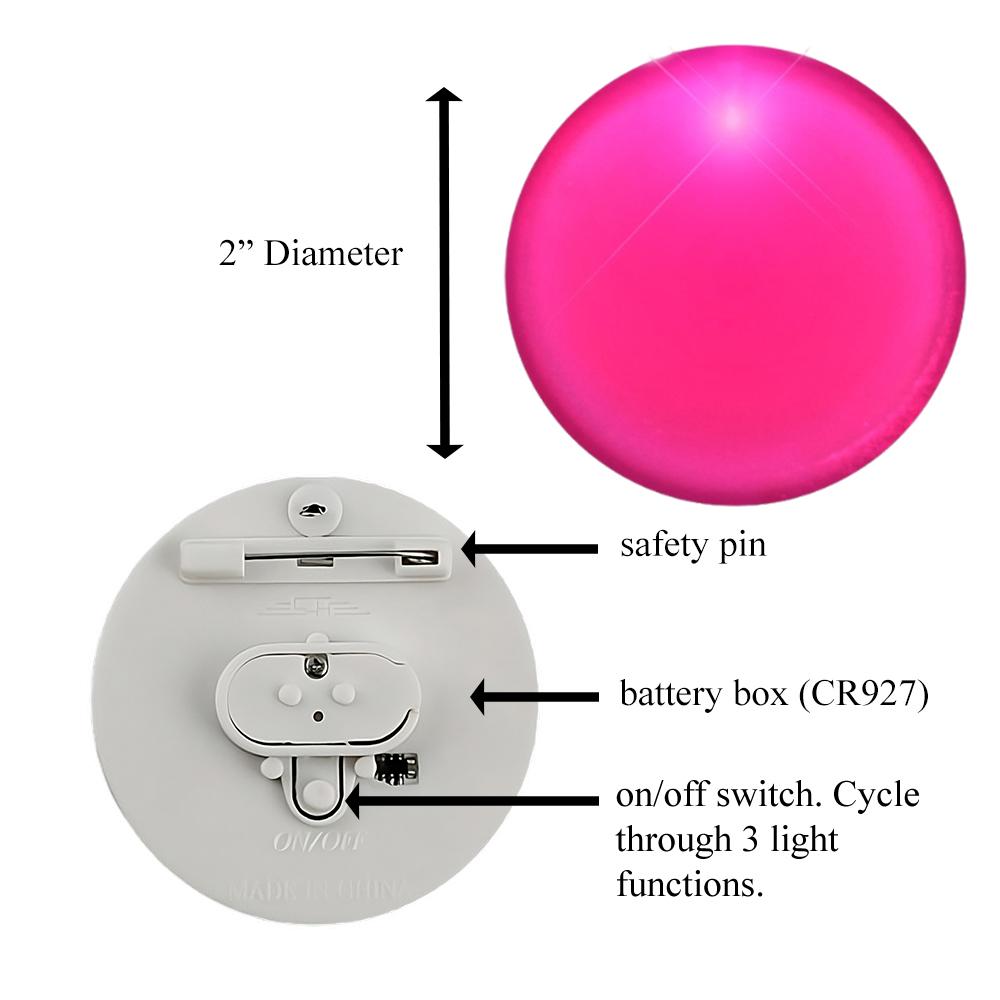 Light Up Round Badge Pin Pink All Products 4