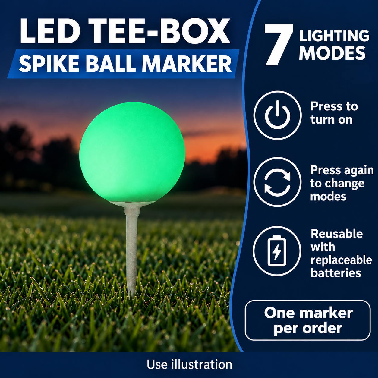 LED Tee Box Spike Ball Marker 7 Light Modes Batteries Included All Products LED Tee Box Spike Ball Marker 7 Light Modes Batteries Included All Products 2