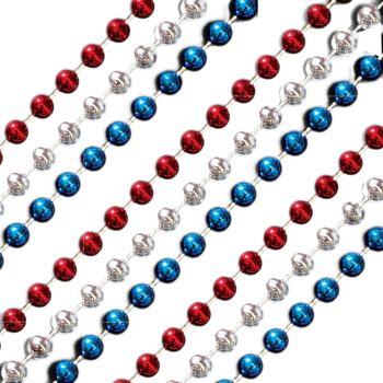 Red White and Blue Round Bead Necklace Pack of 12 4th of July