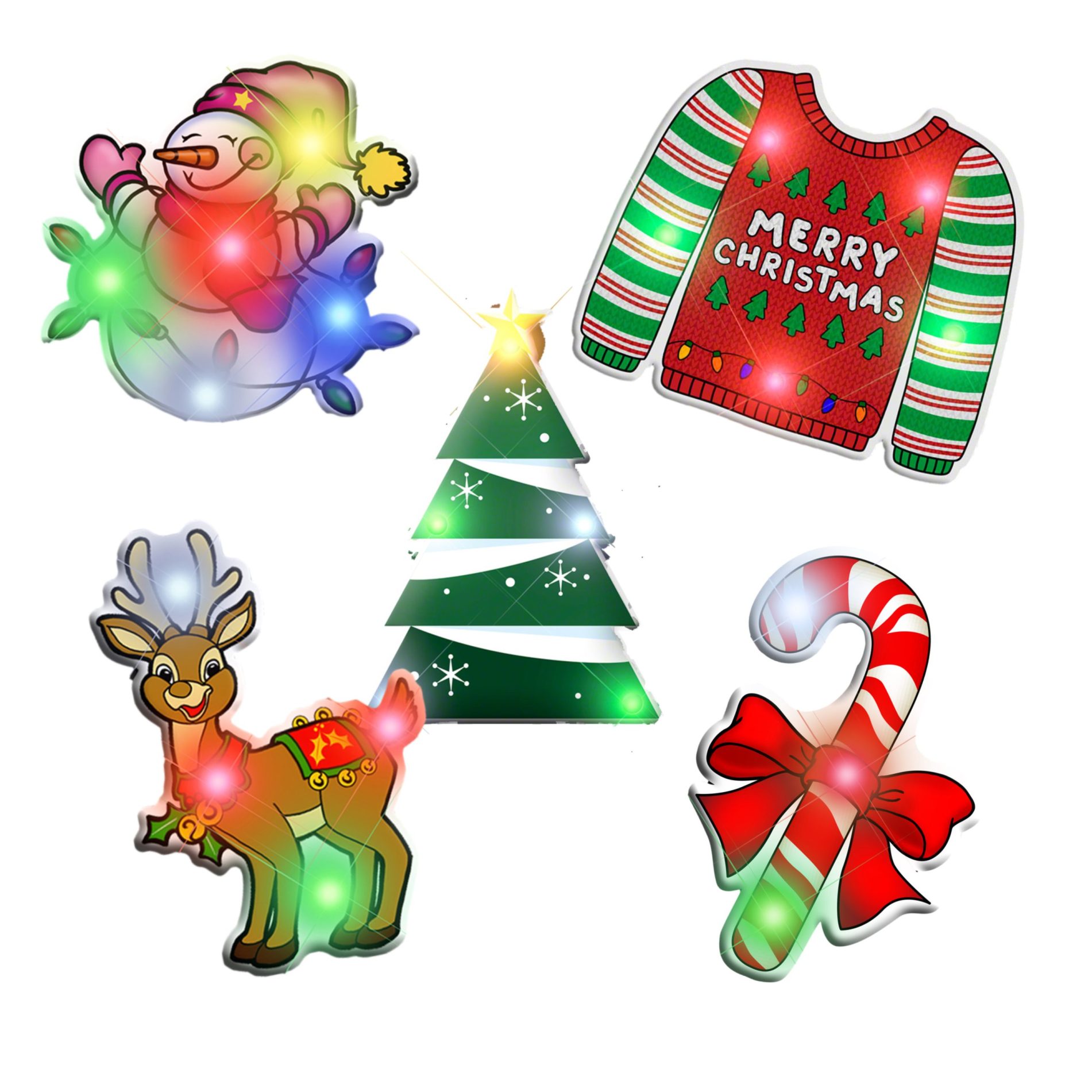 Assorted Christmas 1 Flashing Blinky Body Light Lapel Pins Pack of 25 All Body Lights and Blinkees
