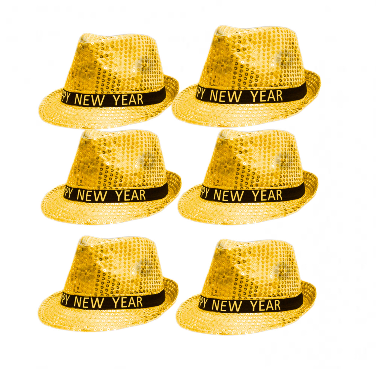 Light Up LED Happy New Year Fedora Gold Pack of 6 All Products 3