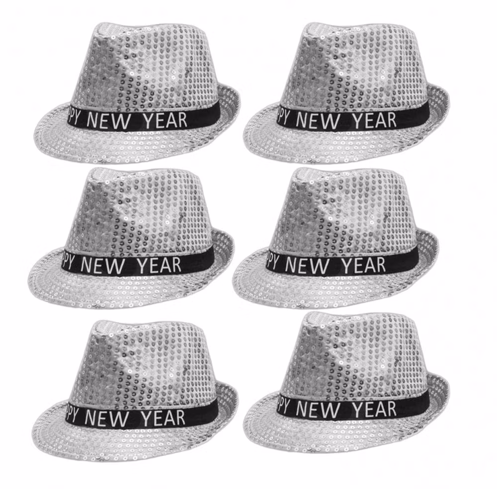 Light Up LED Happy New Year Fedora Silver Pack of 6 All Products 3