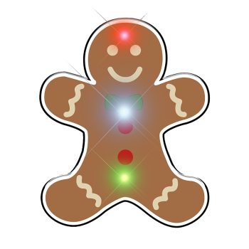 Gingerbread Man Chriistmas Flashing Blinky Body Light Lapel Pin All Body Lights and Blinkees