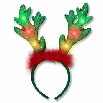 LED Jingle Bells Reindeer Antlers Light Up Headband Christmas Headwear and Antlers