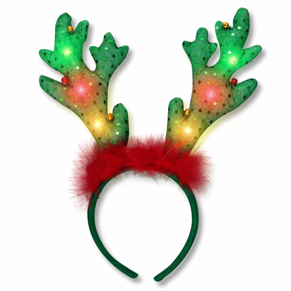 LED Antlers Headband Christmas Glowing Light Up Flashing Band Xmas Wholesale 