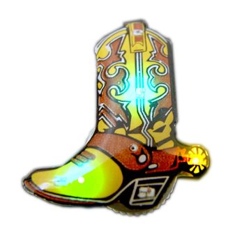 Brown Cowboy Boot 2 Flashing Body Light Lapel Pins All Body Lights and Blinkees