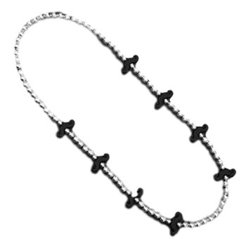 Black Mustache Beaded Silver and Black Necklace All Products