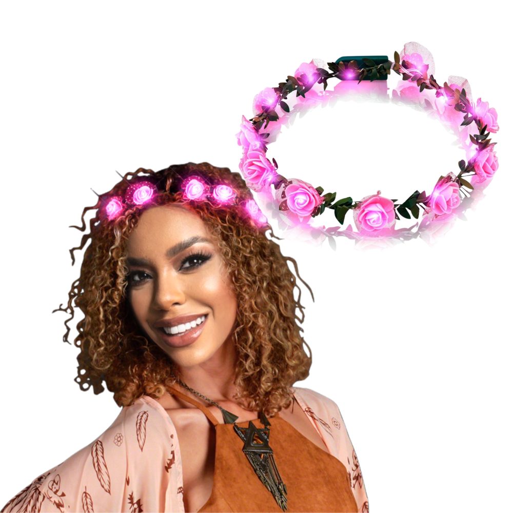 Light Up Pink Rose Flower Princess Halo Crown Headband All Products 5