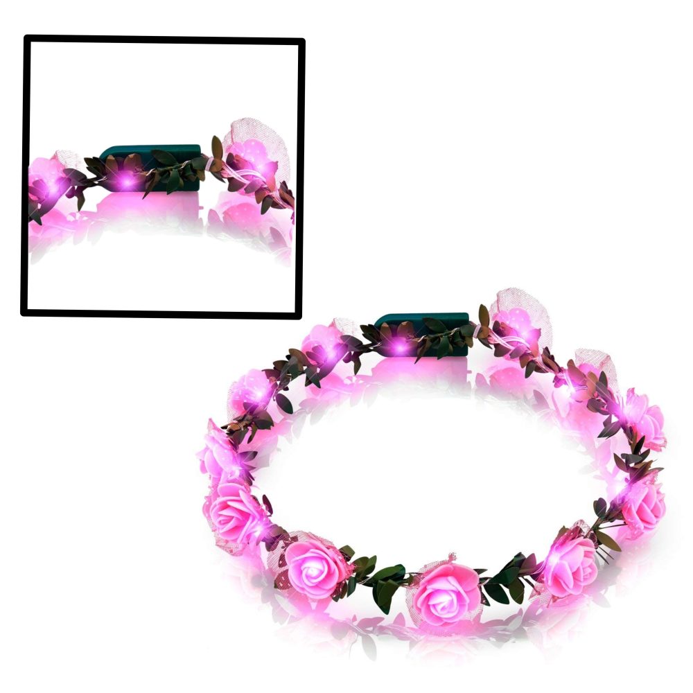 Light Up Pink Rose Flower Princess Halo Crown Headband All Products 4