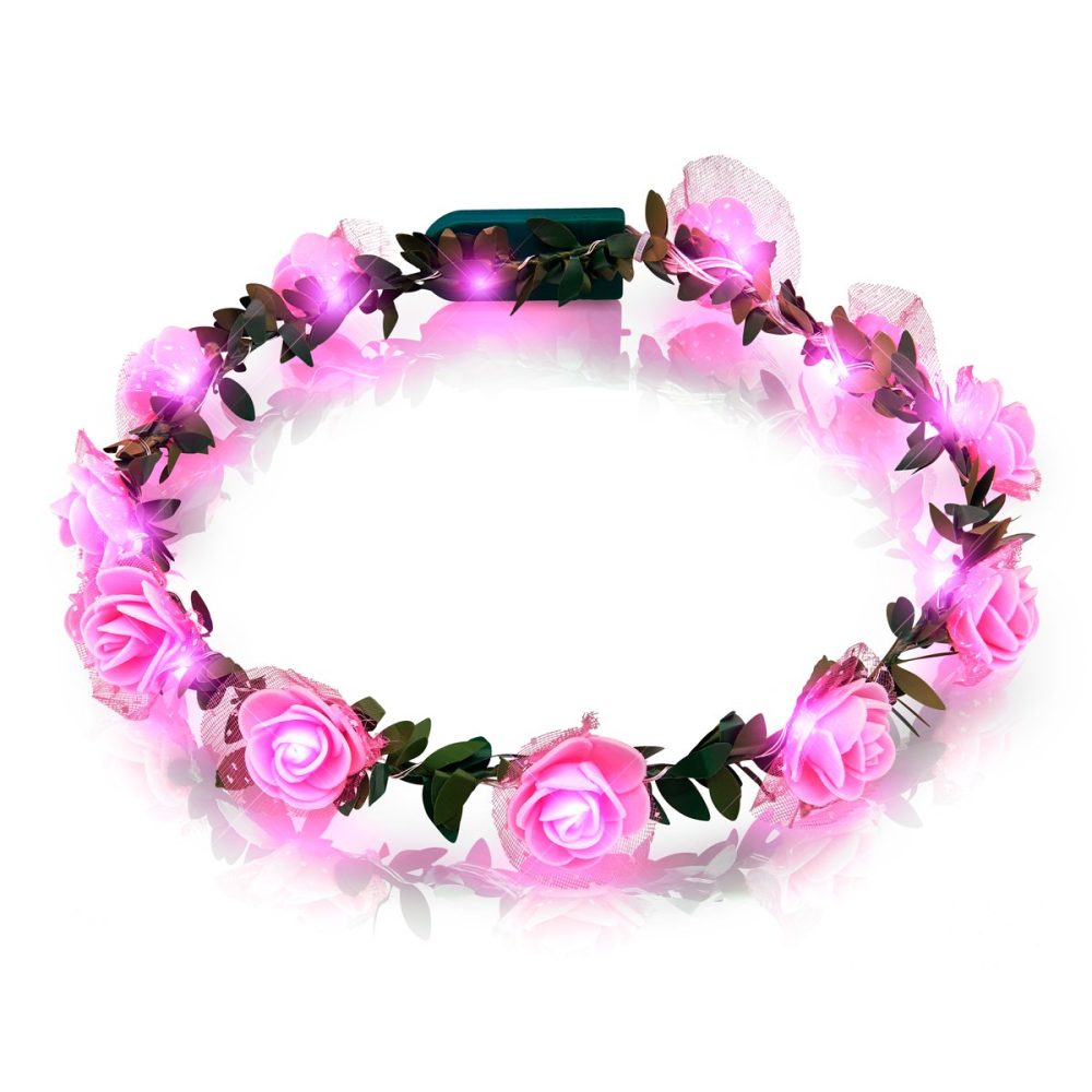 Light Up Pink Rose Flower Princess Halo Crown Headband All Products 6