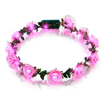 Light Up Pink Rose Flower Princess Halo Crown Headband All Products