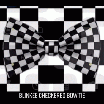 Black and White Checkered Bow Tie with White LED Lights Clubs, Concerts, Festivals, Disco