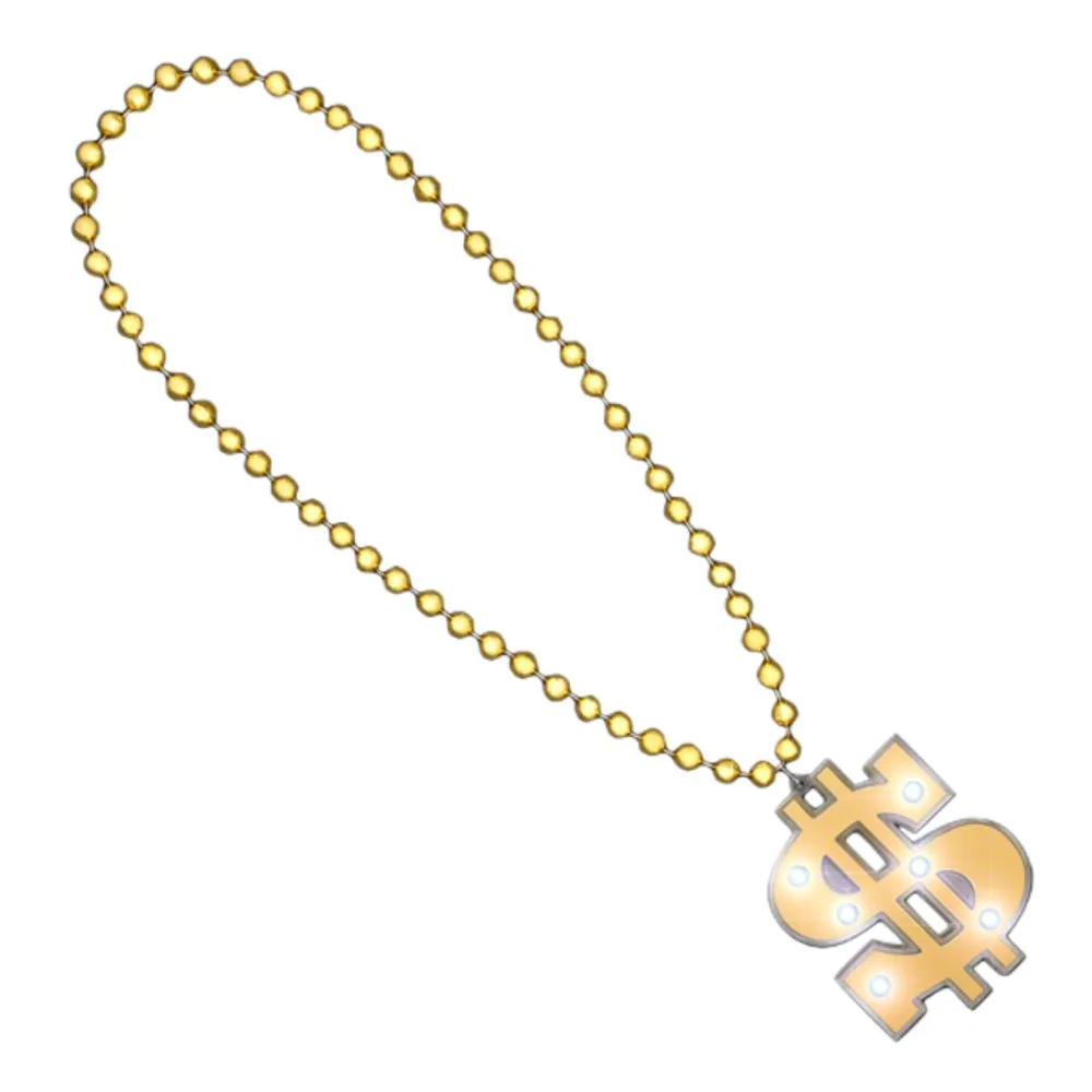 Light Up Gold Dollar Money Sign Charm Beaded Necklace All Products 4