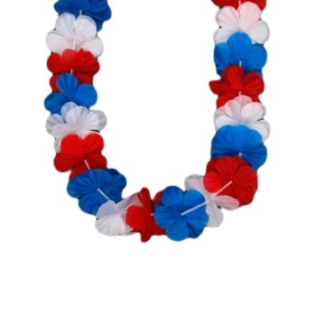 Hawaiian Flower Lei Necklace Red White and Blue 4th of July