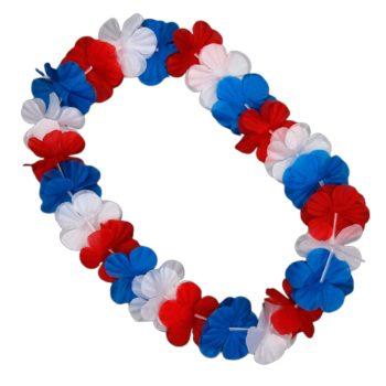 Hawaiian Flower Lei Necklace Red White and Blue 4th of July