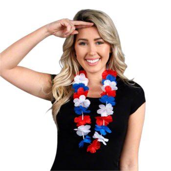 Hawaiian Flower Lei Necklace Red White and Blue 4th of July 3