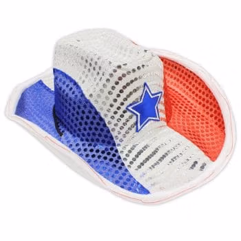 Flashing Cowboy Hat with Red White and Blue Sequins Light Up LED Cowboy Hats 3