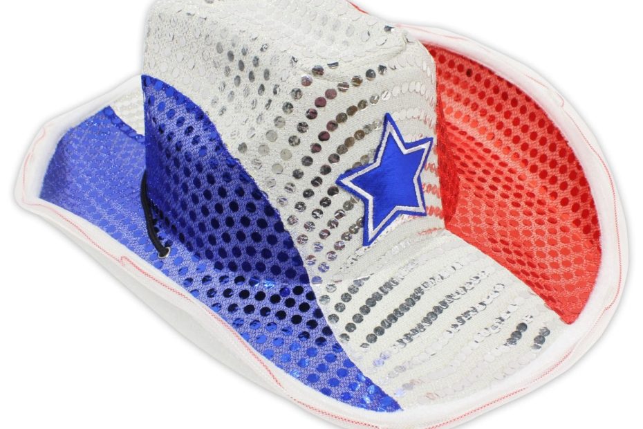 Flashing Cowboy Hat with Red White and Blue Sequins 4th of July