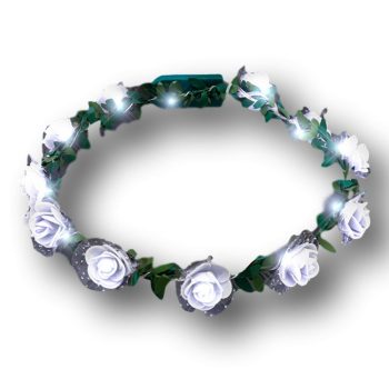 Light Up White Rose Flower Princess Halo Crown Headband Clubs, Concerts, Festivals, Disco