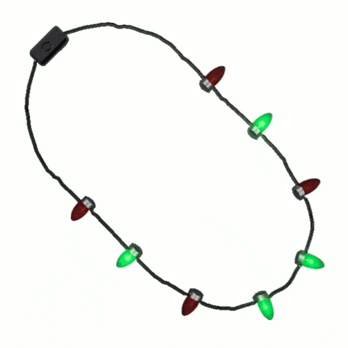 Classic Bulb Holiday Light Necklace Green and Red with Green Earrings 