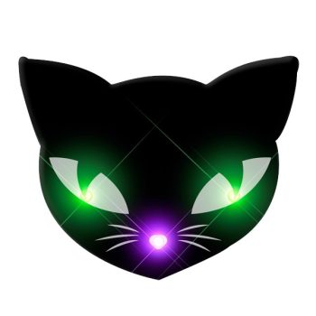 Black Kitty Cat Glowing Green Spooky Halloween Eyes Flashing Blinky Light Necklace Halloween Light Up Accessories