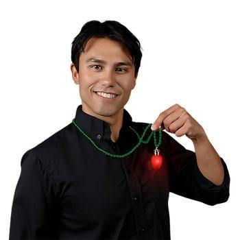 Flashing LED Red Vintage Christmas Bulb Necklace with Green Beads All Products