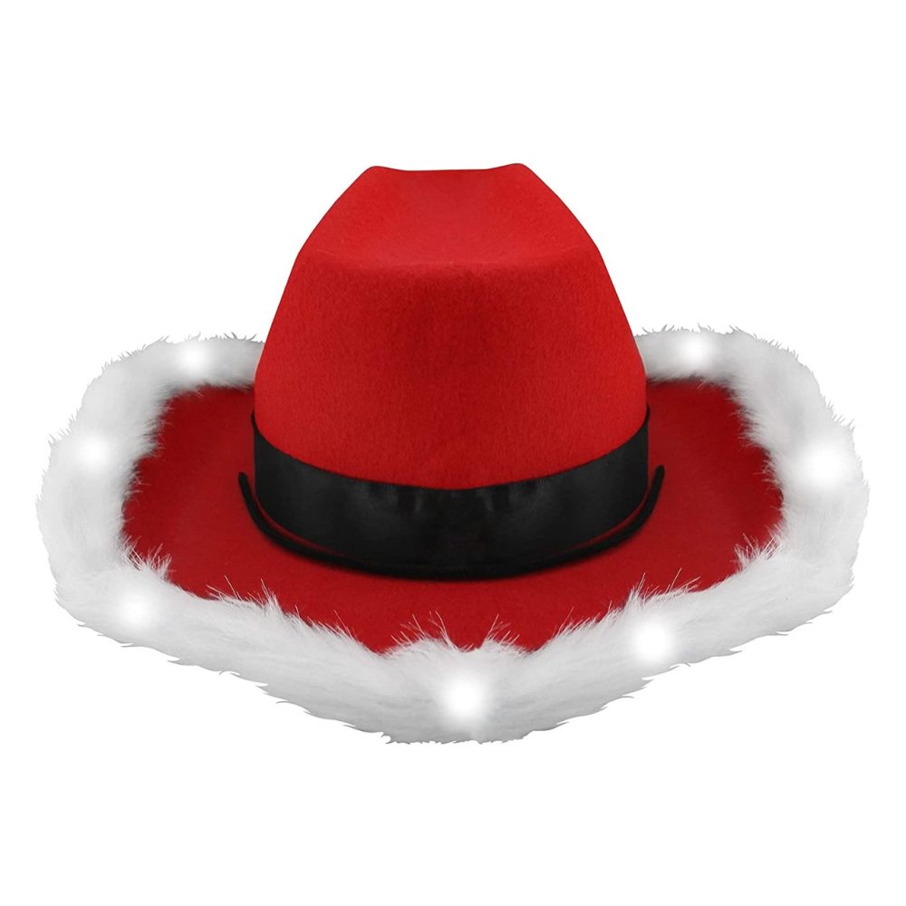 LED Flashing Christmas Cowboy Red Santa Clause Western Holiday Hat All Products 8