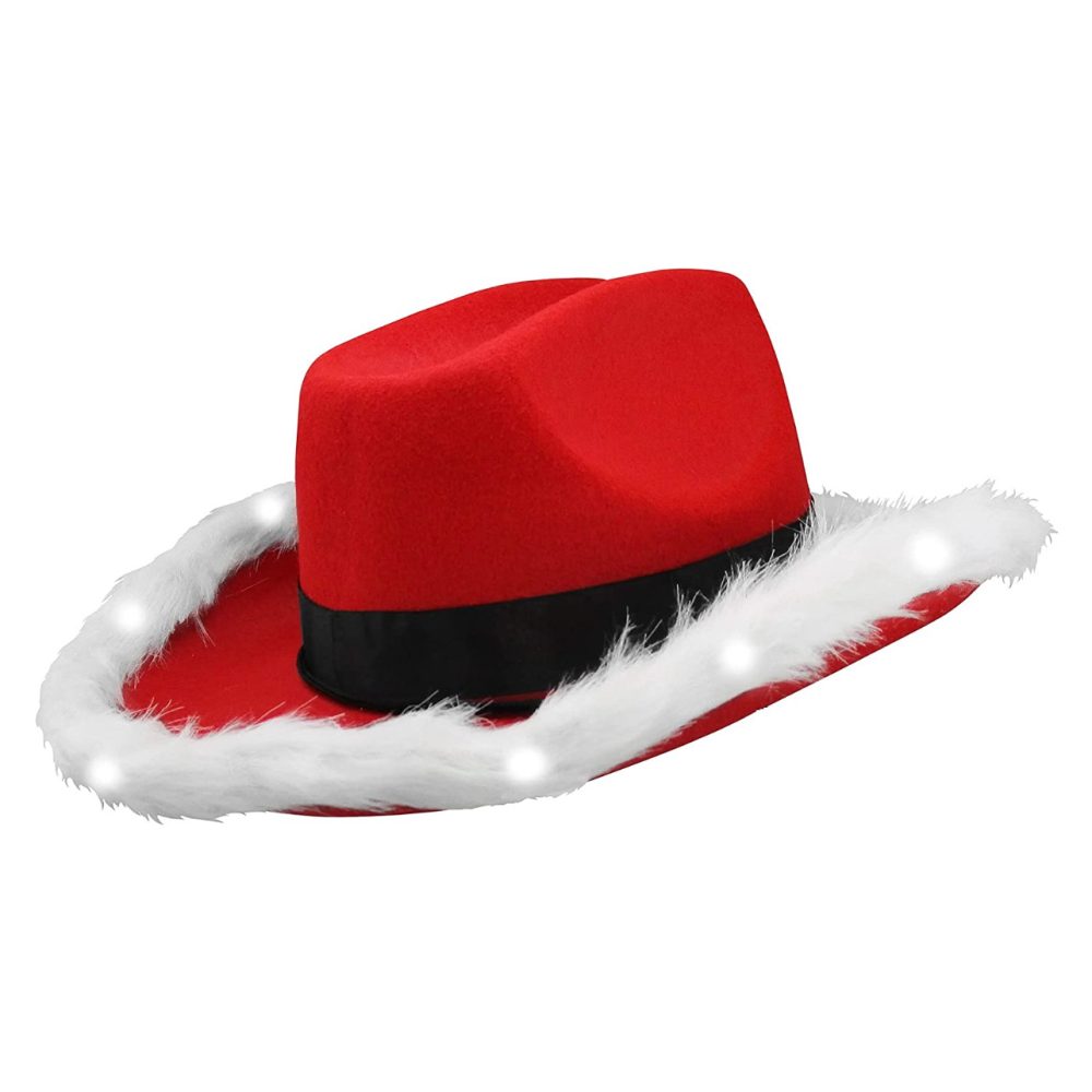 LED Flashing Christmas Cowboy Red Santa Clause Western Holiday Hat All Products 7