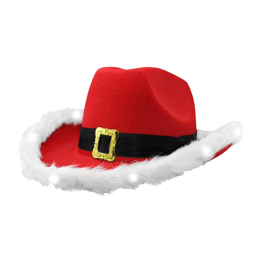 LED Flashing Christmas Cowboy Red Santa Clause Western Holiday Hat All Products 6