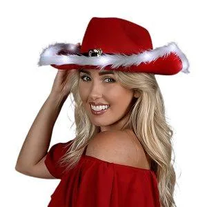 Flashing Christmas Cowboy Red Santa Clause Holiday Hat