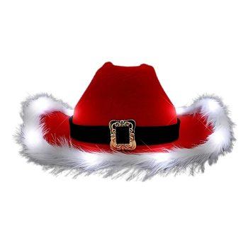 LED Flashing Christmas Cowboy Red Santa Clause Western Holiday Hat Christmas Hats
