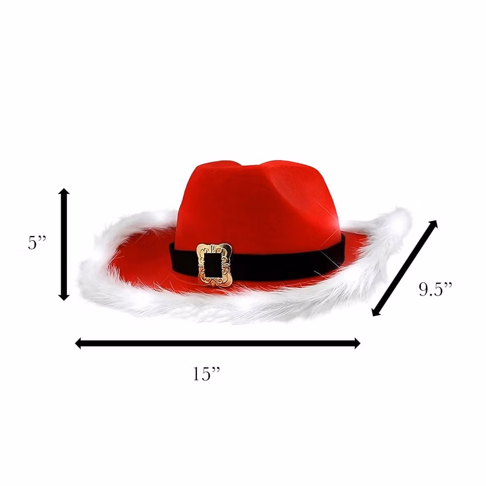 LED Flashing Christmas Cowboy Red Santa Clause Western Holiday Hat Christmas Hats 11
