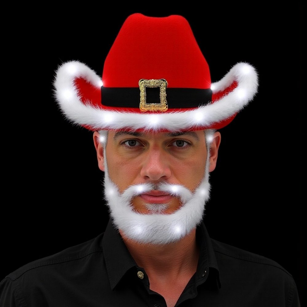 LED Flashing Christmas Cowboy Red Santa Clause Western Holiday Hat All Products 4