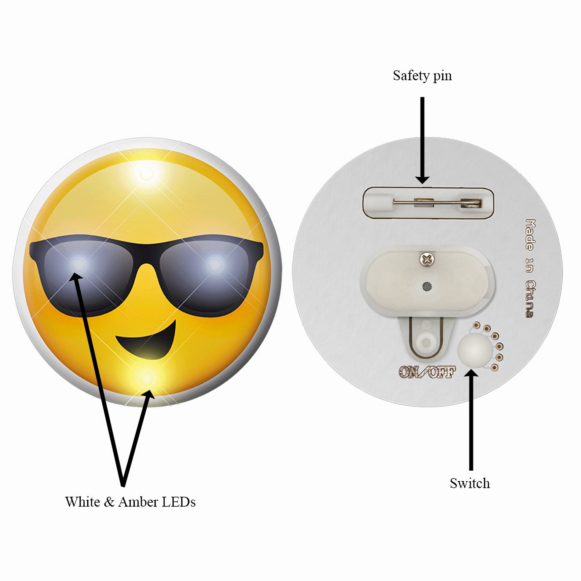 Smiling Cool Dude Sunny Days Sunglasses Emoji Flashing Body Light Lapel Pins All Body Lights and Blinkees 7