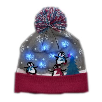 Multicolor LED Snowy Winter Christmas Holiday Penguins Beanie Hat Christmas Hats