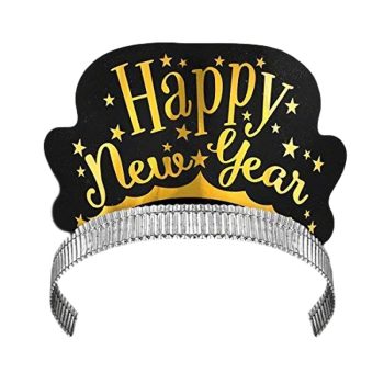 Happy New Year Paper Crown Non Light Up Tiara Pack of Six Gold
