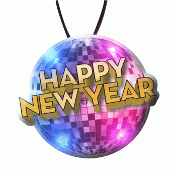 Happy New Year Disco Ball LED Charm On Lanyard All Body Lights and Blinkees