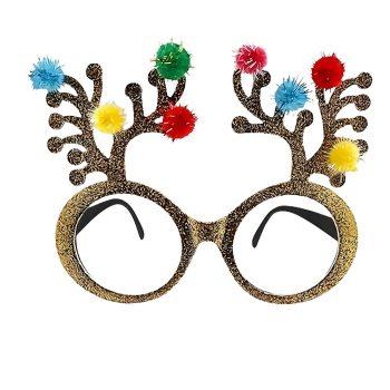Gold Glitter Christmas Holiday Reindeer Antlers Animal Glasses Christmas Light Up Sunglasses