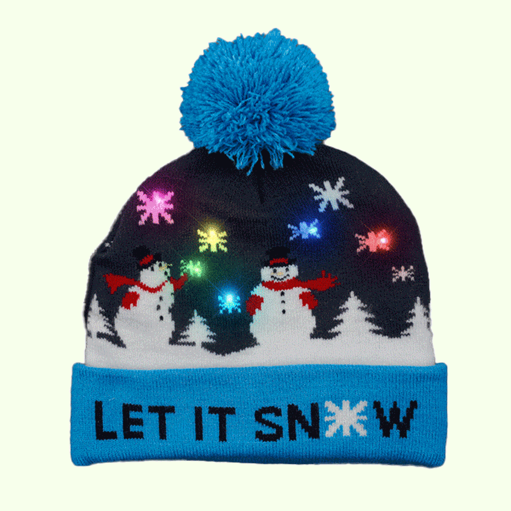 Multicolor LED Snowy Snowflake Winter Christmas Holiday Snowmen Beanie Hat All Products 4