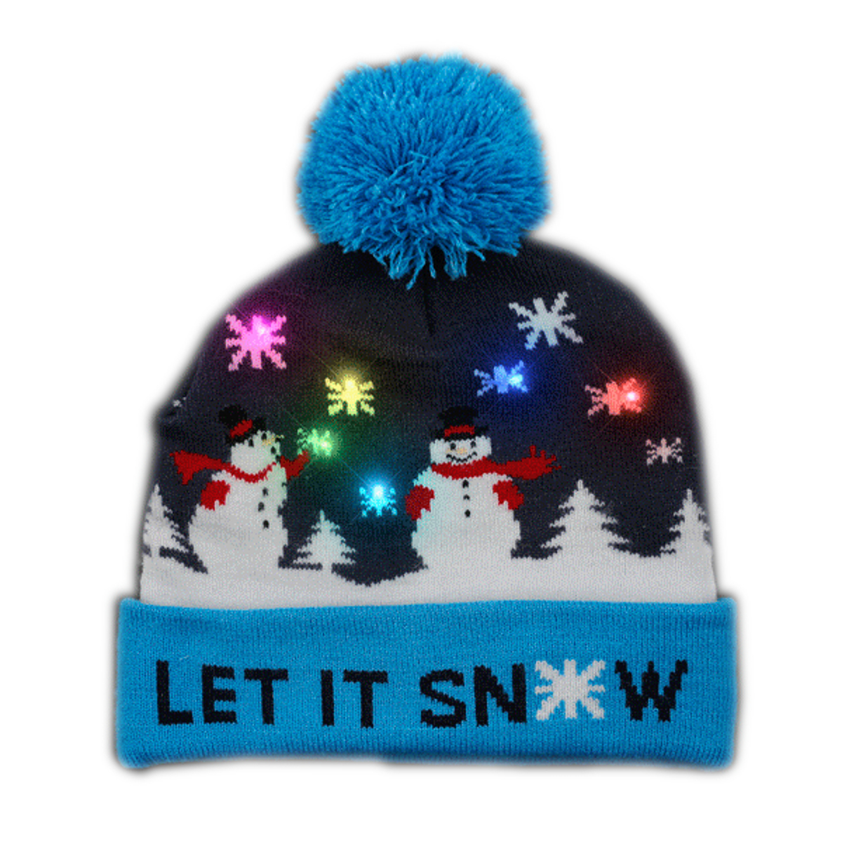Multicolor LED Snowy Snowflake Winter Christmas Holiday Snowmen Beanie Hat All Products 3